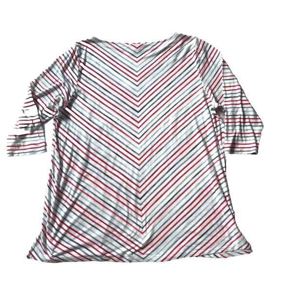 J. Jill Womens Tunic Top Large White Red Blue Stripe Elbow Sleeves Rayon Lyocell - Picture 3 of 10